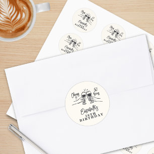 Whimsische handgetekende proost op 50 jaar verjaar ronde sticker