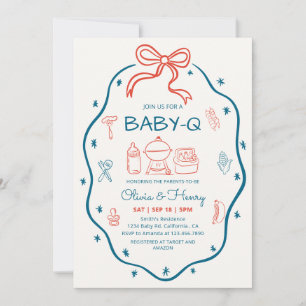 Whimsische handgetekende rode en blauwe BBQ baby s Kaart