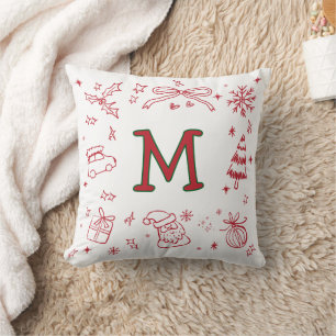 Whimsische handgetekende stijl Monogram Eerste Fes Kussen