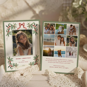 Whimsische Hulstframe Foto Feestdagenkaart