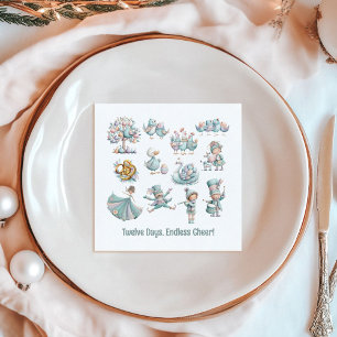 Whimsische illustraties van de 12 dagen van Kerstm Servet