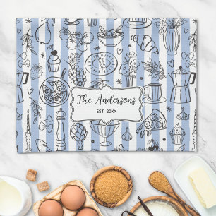 Whimsische Italiaanse Voedsel Illustratie Blauwe S Theedoek