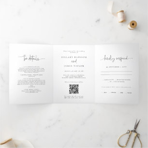 Whimsische kalligrafie Elegante bruiloft Drieluik Uitnodiging