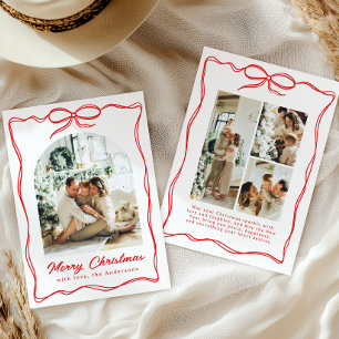 Whimsische Kerst Foto Handgetekende Boog Lint Feestdagenkaart