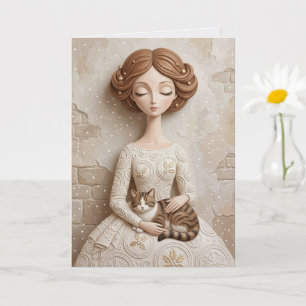 Whimsische Kerstkat Winter Juffrouw Kunstkaart Kaart