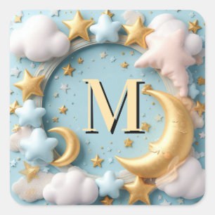 ⭐ Whimsische Maan- en Wolken Baby Thema ⭐ Vierkante Sticker