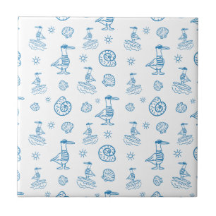 Whimsische Meeuw Zeevaart Doodle Patroon Tegeltje