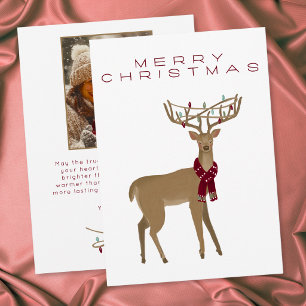 Whimsische Minimale Rendier Kerst Foto Vakantie Feestdagenkaart