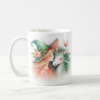 Whimsische Morgenmagie Heks Eenhoorn Waterverf Koffiemok
