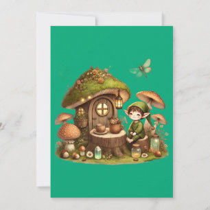 "Whimsische Paddenstoelen Cottage Wenskaart Feestdagenkaart