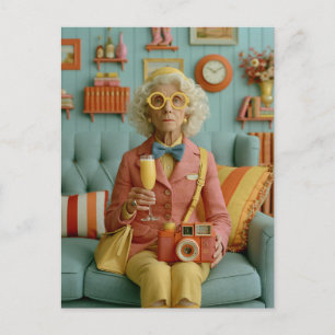 Whimsische Retro Oma met Camera Briefkaart