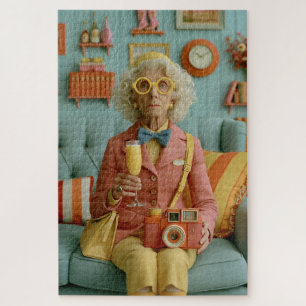Whimsische Retro Oma met Camera Legpuzzel