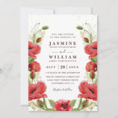 Whimsische Rode Klaprozen Bloemrijke Chic QR Code Kaart (Voorkant)