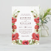 Whimsische Rode Klaprozen Bloemrijke Chic QR Code Kaart (Staand voorkant)