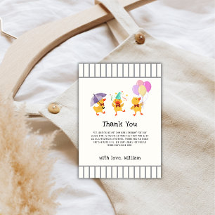 Whimsische Streep Feestje Kleine Eend Baby Shower Bedankkaart