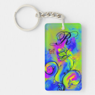 WHIMSISCHE STROMEN EN BUTTERFLIES blauw groen geel Sleutelhanger