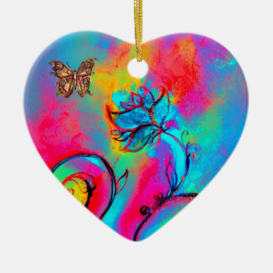 WHIMSISCHE STROMEN EN BUTTERFLIES HART KERAMISCH ORNAMENT