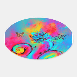 WHIMSISCHE STROMEN, GOUDE BUTTERFLY OVALE MONOGRAM STICKER