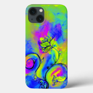 WHIMSISCHE STROMEN, groene Paarse Floral Swirl iPhone 13 Hoesje