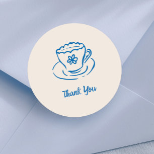 Whimsische Tekenhand Getekende Theekop Dank Je Ronde Sticker