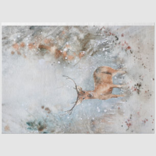 Whimsische Watercolor Herten in Sneeuw Kerstmis Tissuepapier