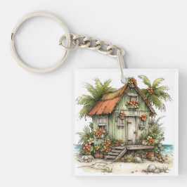 WHIMSISE ZOMER ZANDSTRAND SCÈNE SLEUTELHANGER