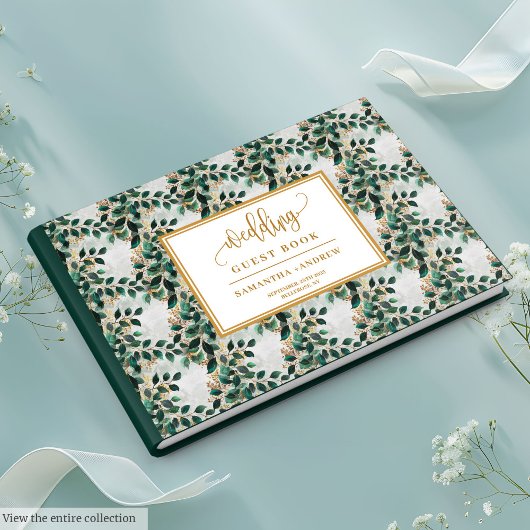 Whimssal Floral Deep Green Et Gold Livre d'invités