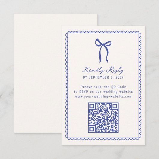 Whimssc, bleu Main dessinée Mariage QR code Rsvp (Devant / Derrière)
