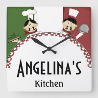Whimssical Chef Italien Carré Horloge murale