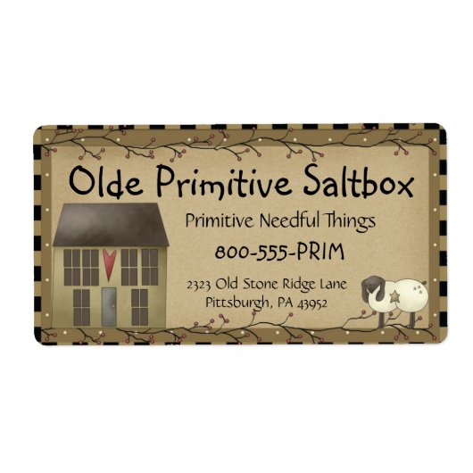 Whimssical Primitive Saltbox House Étiquette de li (Devant)