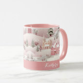 Whimssical Winter Pink Village Christmas Mug (Devant droit)