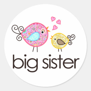 Whimsy Birds Big Sister T-shirt Aankondiging Ronde Sticker