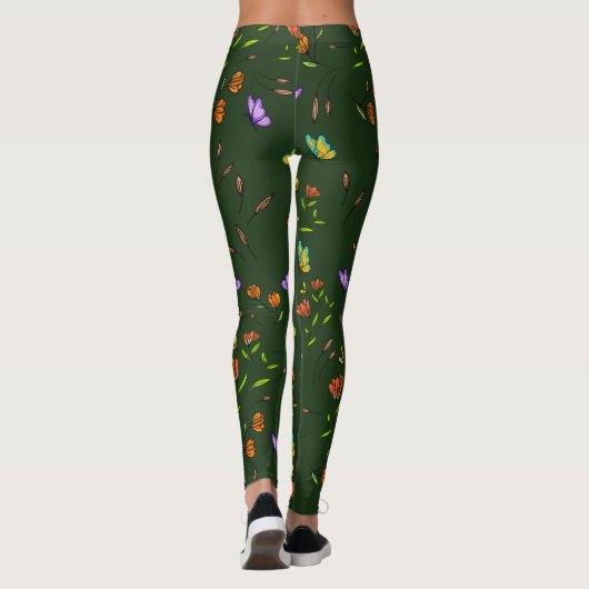 Whimsy Bloom Floral Butterfly Pattern Leggings (Dos)