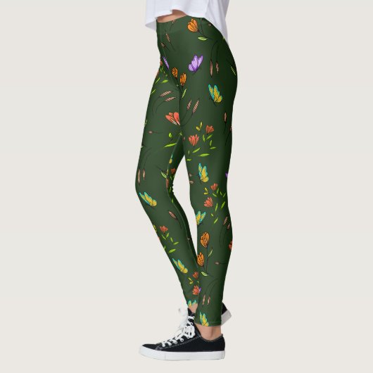 Whimsy Bloom Floral Butterfly Pattern Leggings (Gauche)