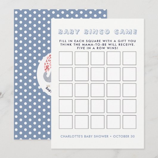 Whimsy Blue Elephant | Baby shower Bingo Game Kaart (Voorkant / Achterkant)
