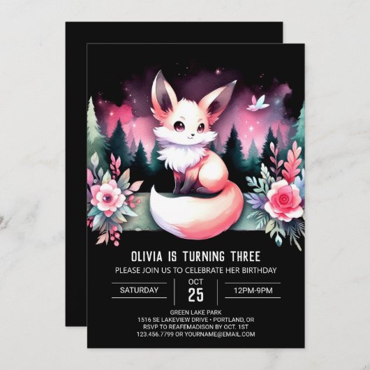 Whimsy Boho Fox Verjaardag digitaal Kaart (Voorkant / Achterkant)