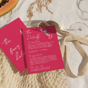 Whimsy Diep Roze Hand Getekende Huwelijksdetails Informatiekaartje