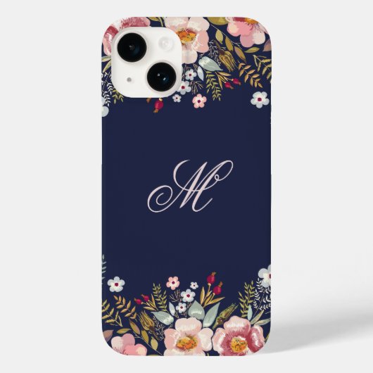 Whimsy Floral Monogram Navy Case-Mate iPhone Case (Achterkant)
