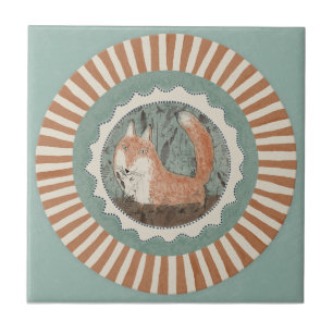 Whimsy Fox Mint Blau Terracotta Teal Aqua Tegeltje