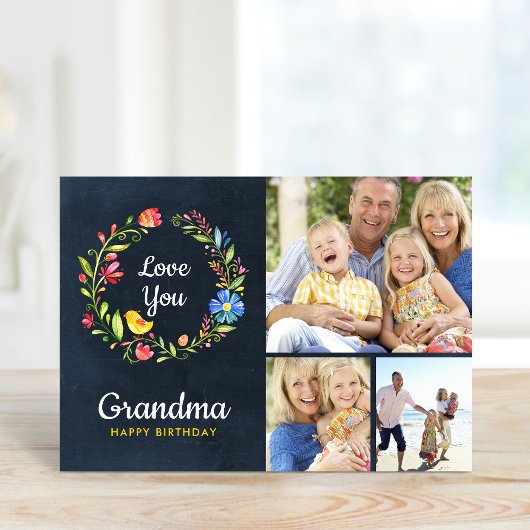 Whimsy Garden Wreath Carte photo d'anniversaire