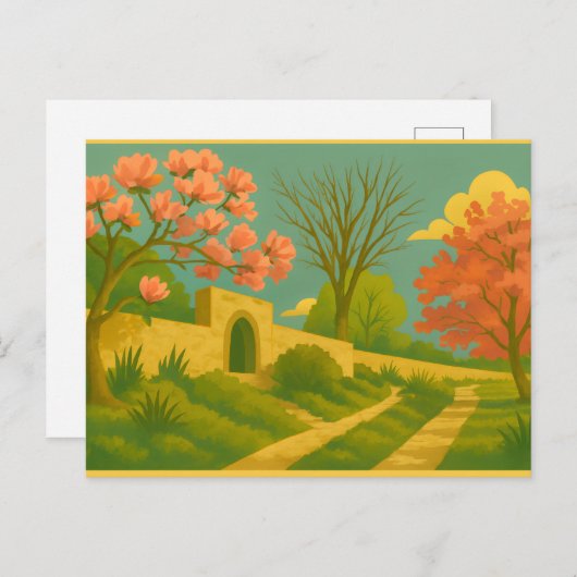 Whimsy Gate – Stylized Garden Path Painting Briefkaart (Voorkant / Achterkant)