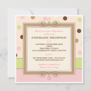 Whimsy Girl Pink Polka Dot Baby shower Invitation Kaart