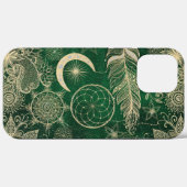 Whimsy Gold en Green Dreamweaver Feathers Mandala Case-Mate iPhone Case (Achterkant (horizontaal))