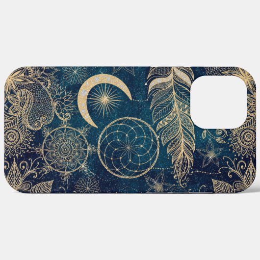 Whimsy Gold Glitter Drocatcher Feathers Mandala Case-Mate iPhone Case (Achterkant (horizontaal))