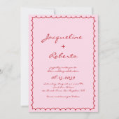 Whimsy Hand Getrokken Retro Lijst Roze & Rood Huwe Kaart (Voorkant)