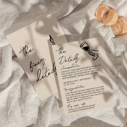 Whimsy Hand Written Drawn Quirky Wedding Details Informatiekaartje