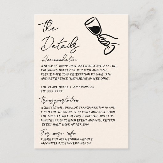 Whimsy Hand Written Drawn Quirky Wedding Details Informatiekaartje (Voorkant)