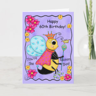 Whimsy Honey Queen Bee Happy 60th Birthday Kaart