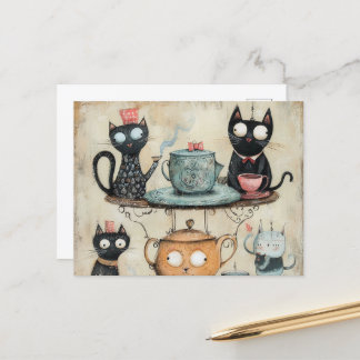 Whimsy Kat Tea Party Briefkaart