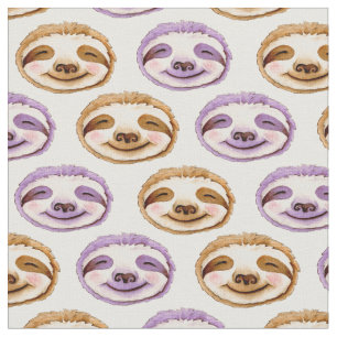 Whimsy luiaard gezicht bruin paarse waterverf patr stof